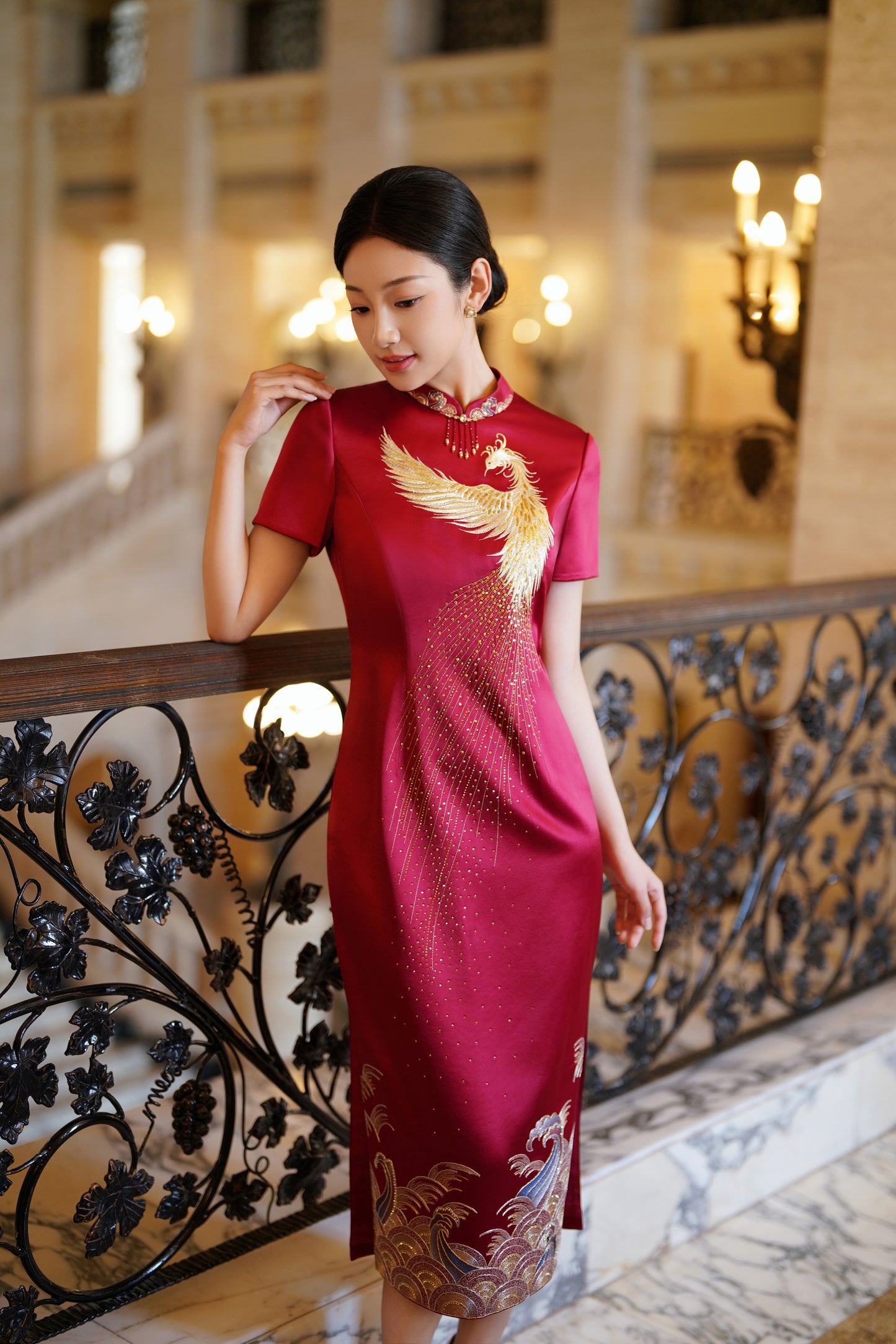 Phoenix Rising Embroidered Elegance - Red