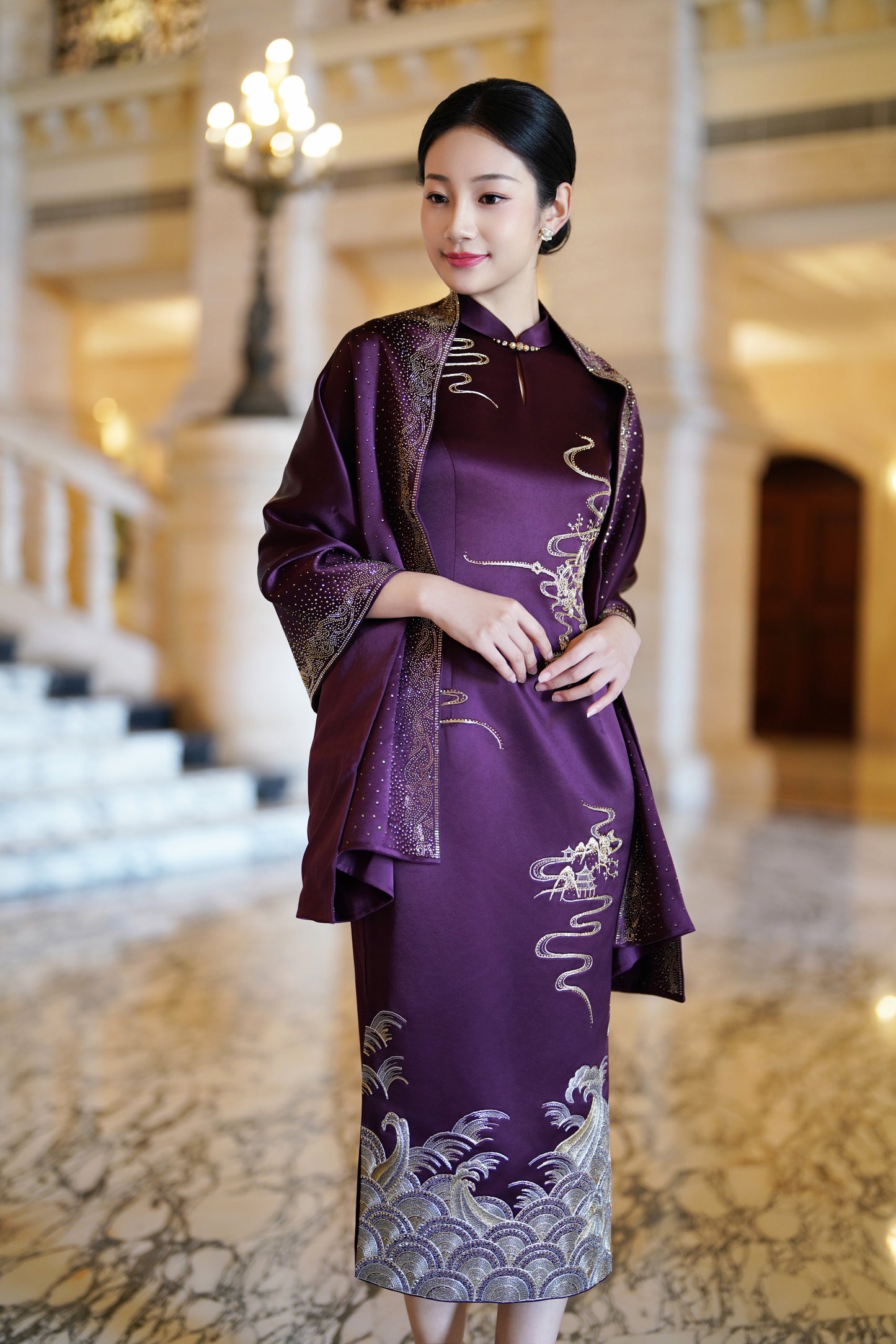 Starry Elegance: Embellished Shawl - Burgundy
