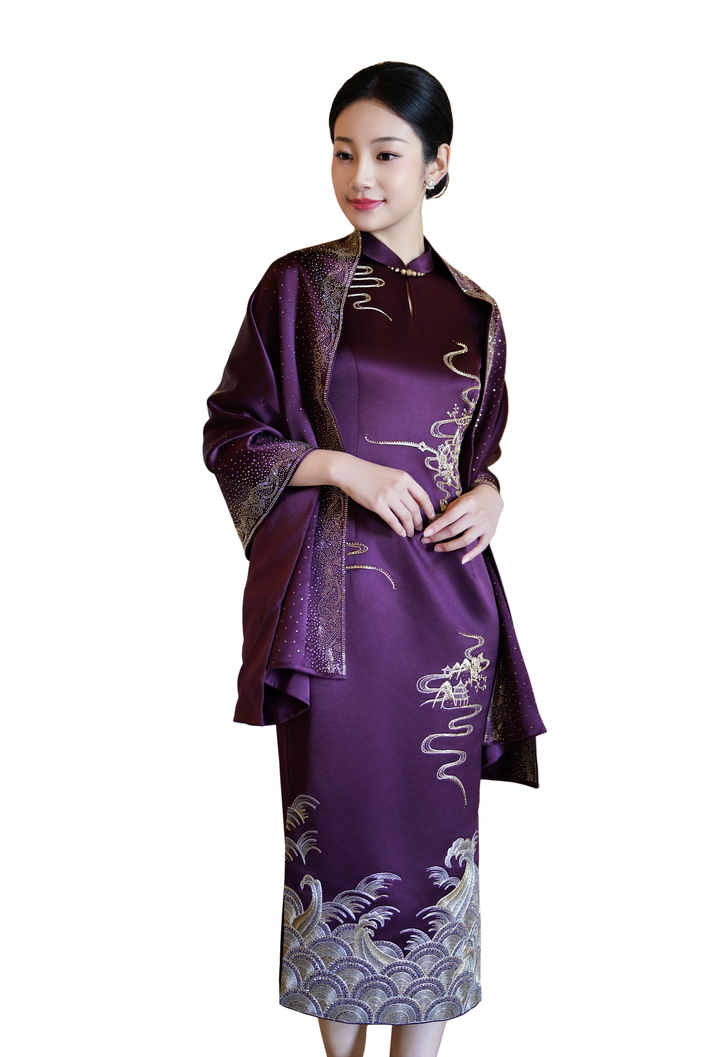 Starry Elegance: Embellished Shawl - Burgundy