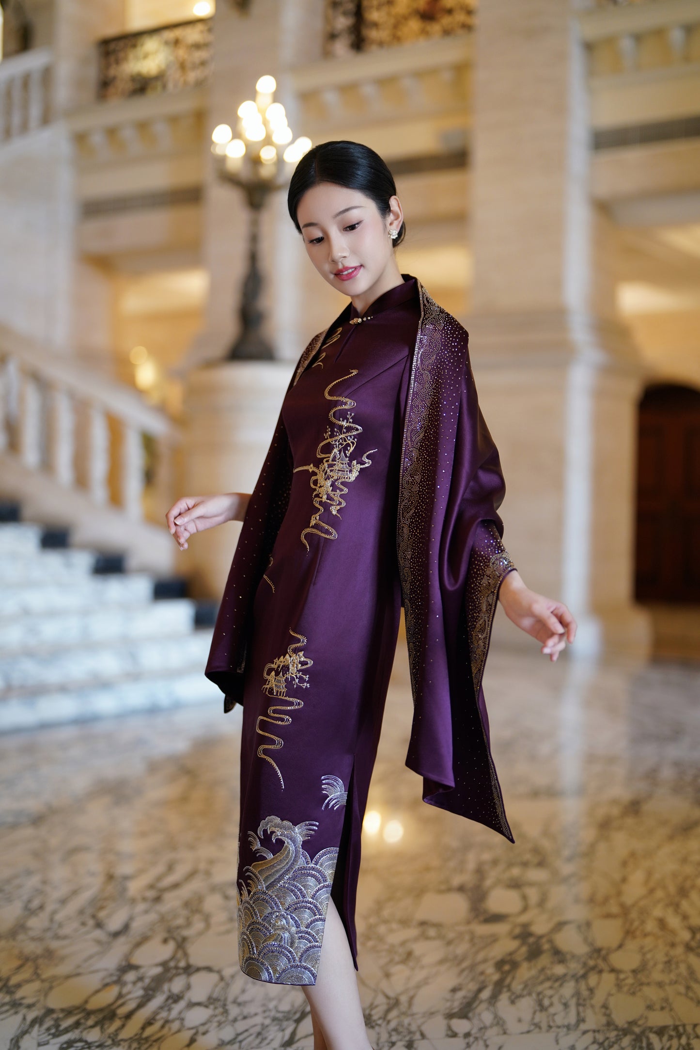 Starry Elegance: Embellished Shawl - Burgundy