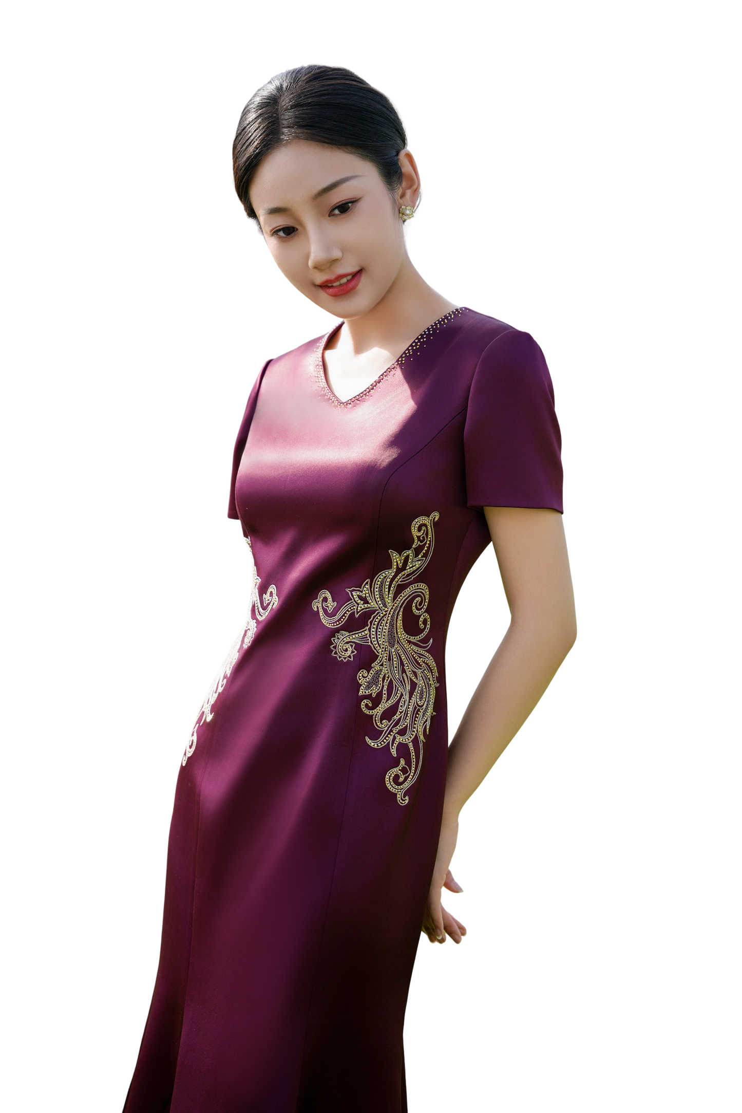Romantic Elegance: Embellished Mermaid Gown - Bordeaux