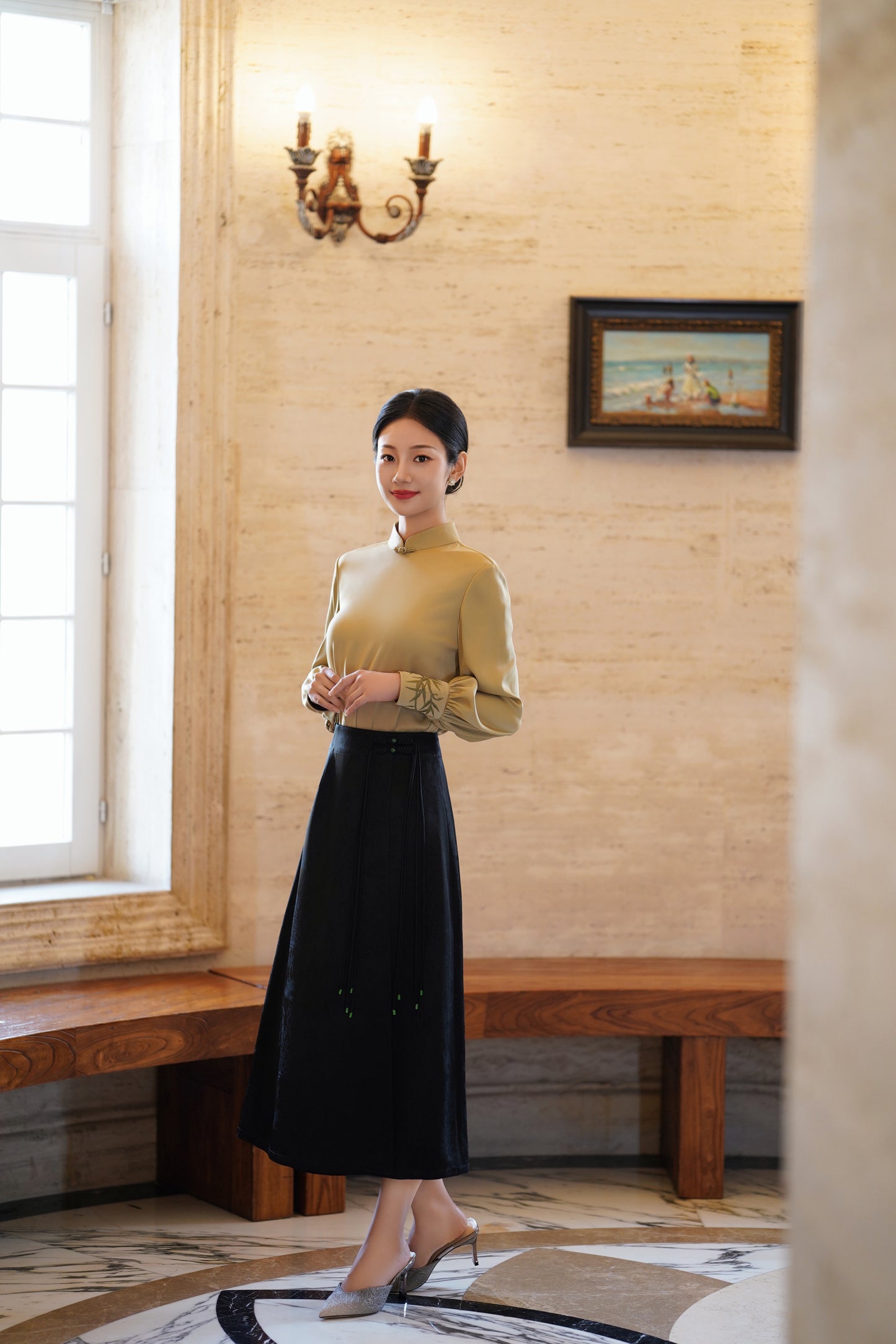 Timeless Elegance: Black Jacquard Tassel Skirt
