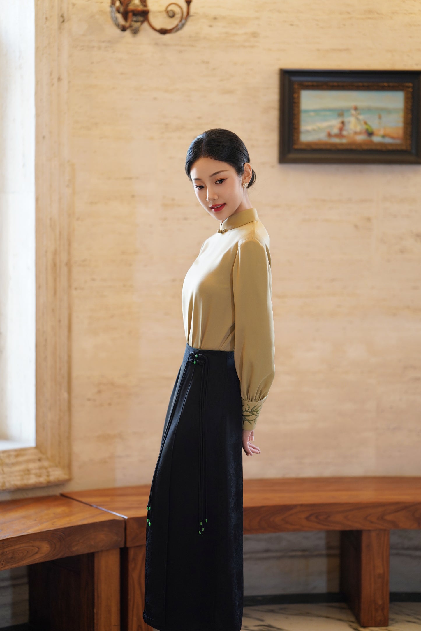Timeless Elegance: Black Jacquard Tassel Skirt
