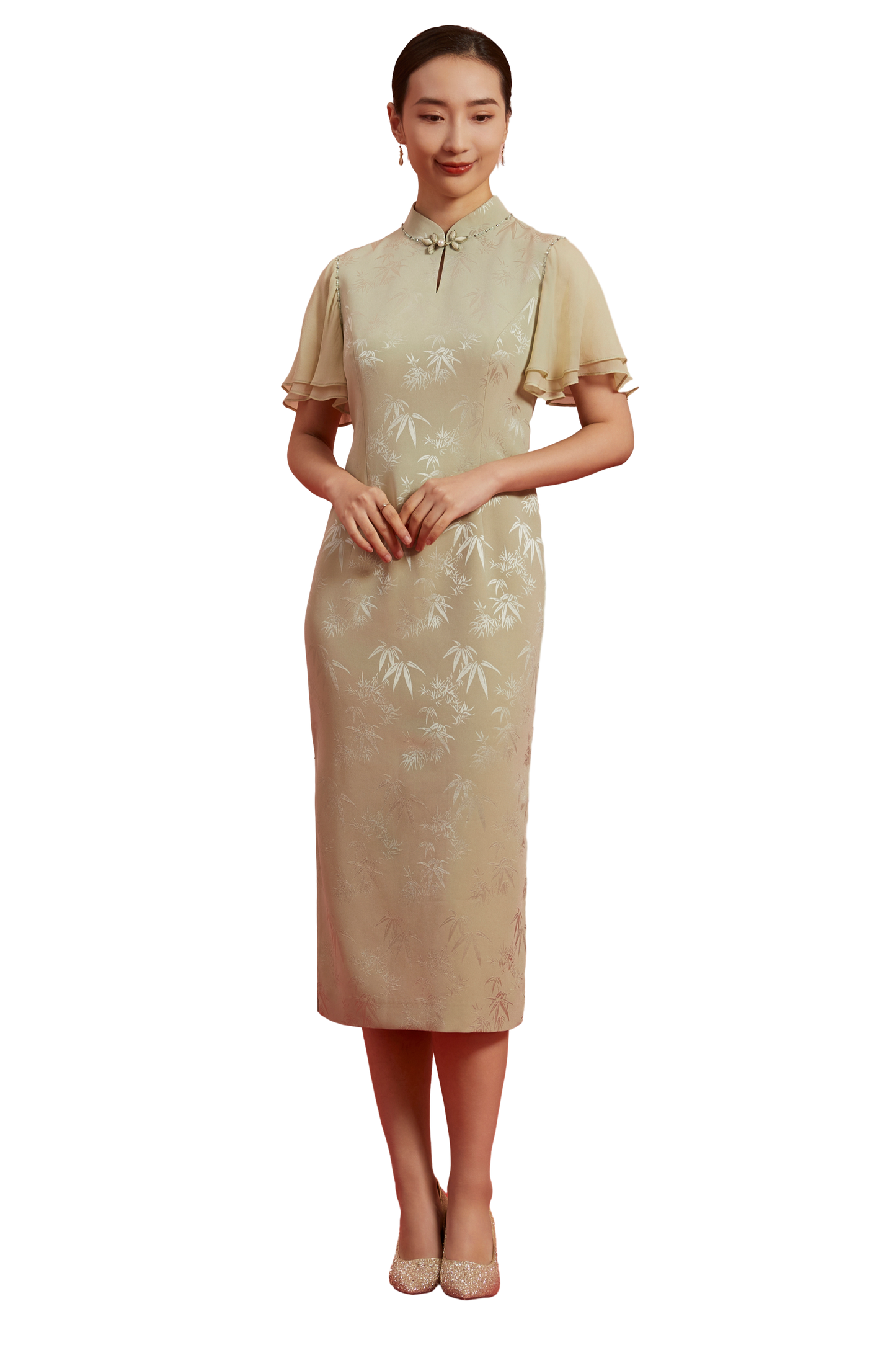 Elegant Serenity: Beige Floral Qipao