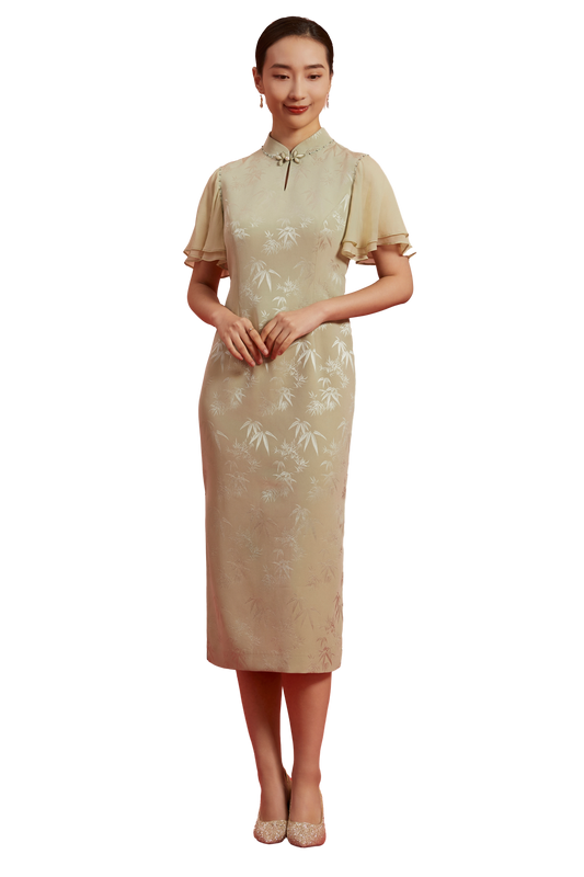 Elegant Serenity: Beige Floral Qipao