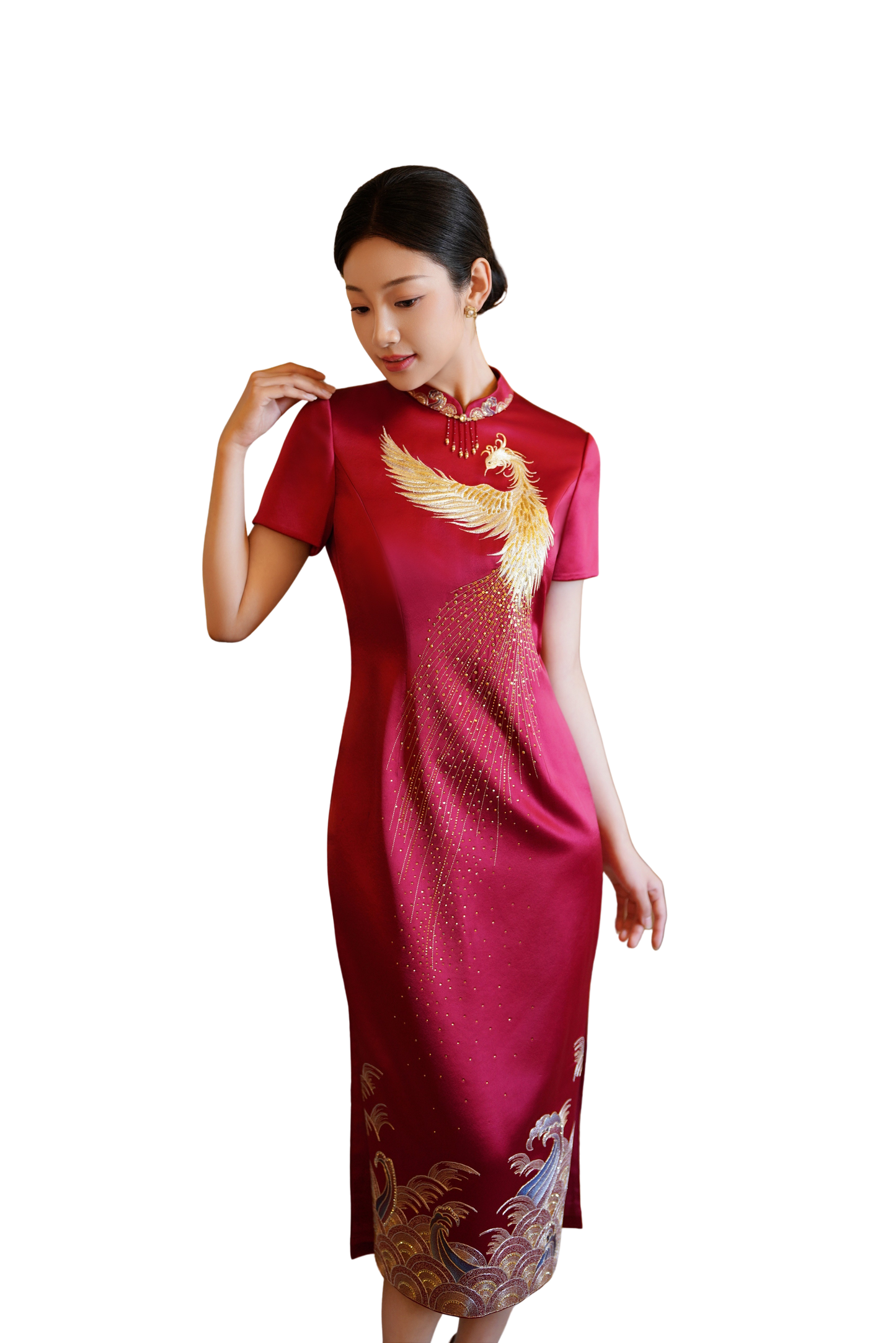 Phoenix Rising Embroidered Elegance - Red