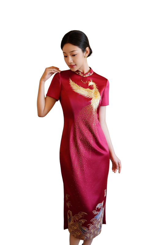 Phoenix Rising Embroidered Elegance - Red