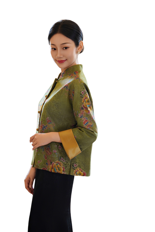 Effortless Elegance: New Chinese Silk Jacquard Jacket